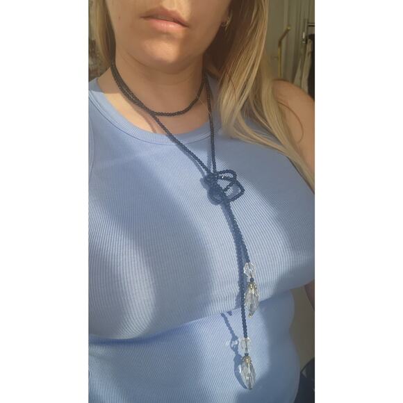 HEIDI DAUS Black and Clear Crystal Necklace Art Deco Design 62" Long Lariat - Picture 7 of 7